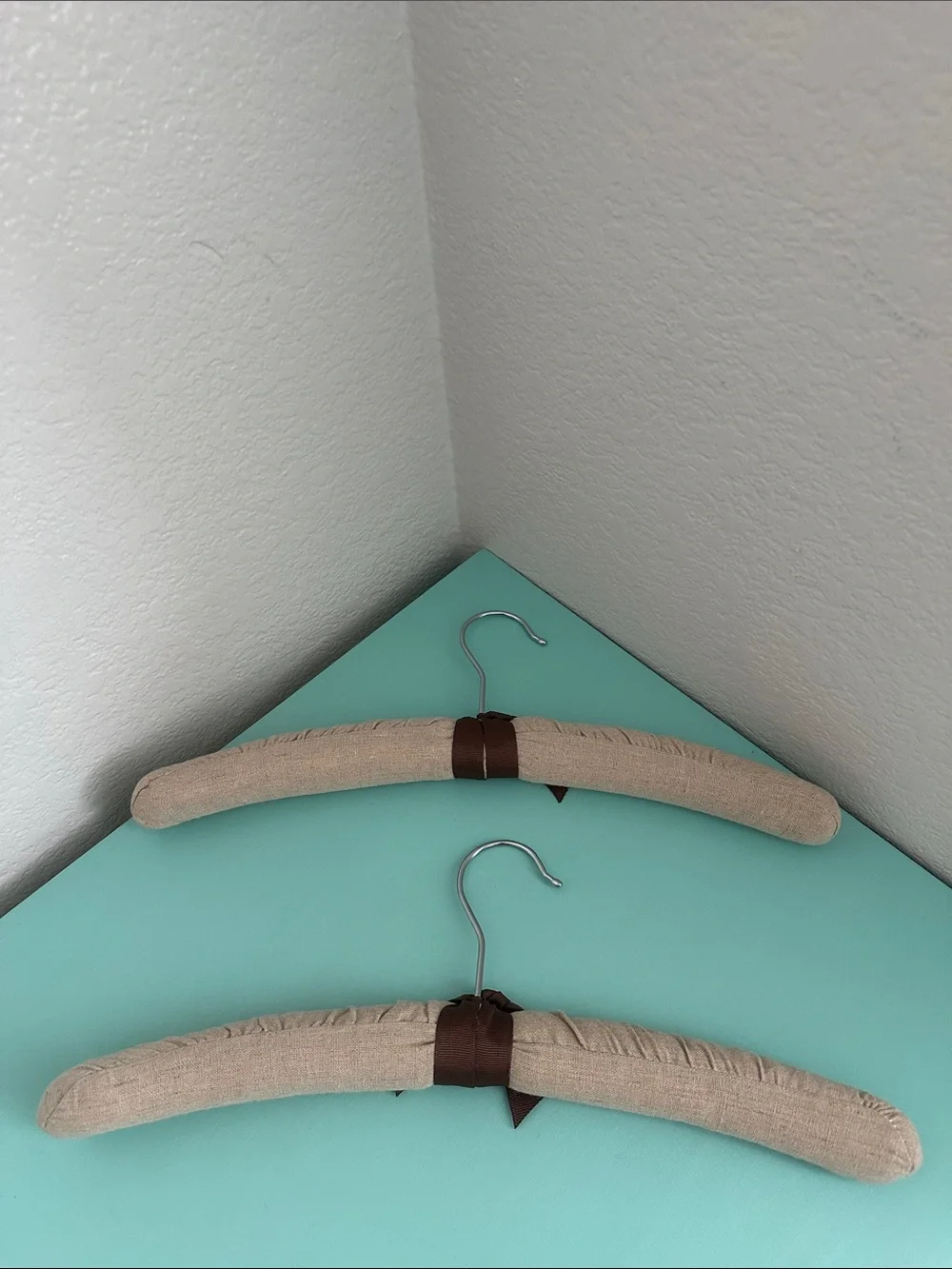 Linen padded heavy duty hangers set of 2ct.-beige color with a bow-brand new.